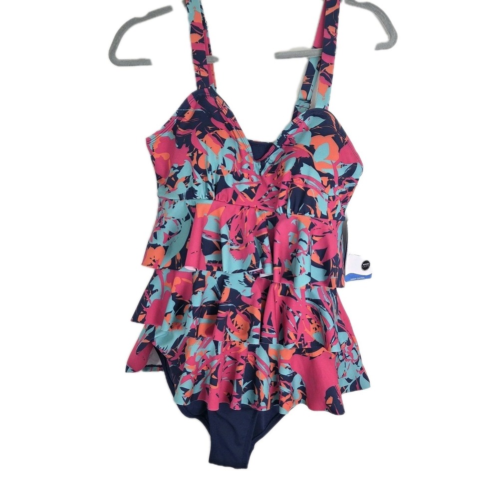 Aquashape Dolfin NWT Ruffle Swimsuit Tummy Control Womens Size 12